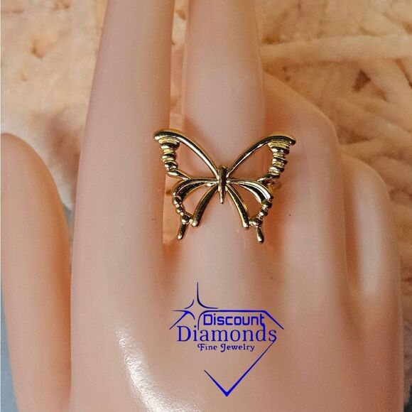 14K Yellow Gold One Size Fits All Butterfly Ring Stainless Steel - Picture 5 of 11